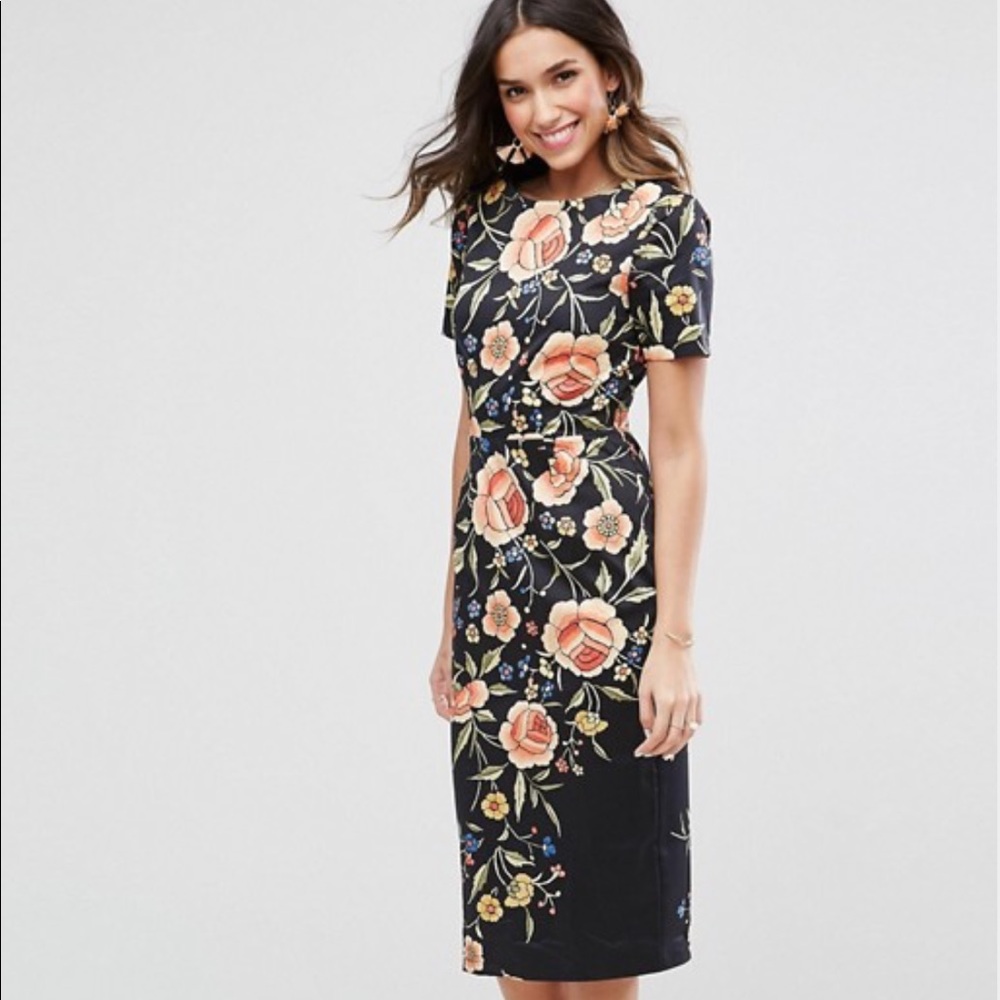 ASOS Wiggle Dress in Floral Embroidery Print